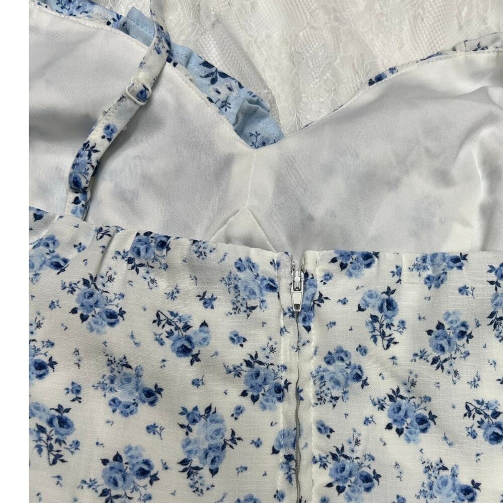 Francesca's Blue Floral Lace Tiered Midi Dress Cottagecore XL Adjustable - Picture 11 of 13
